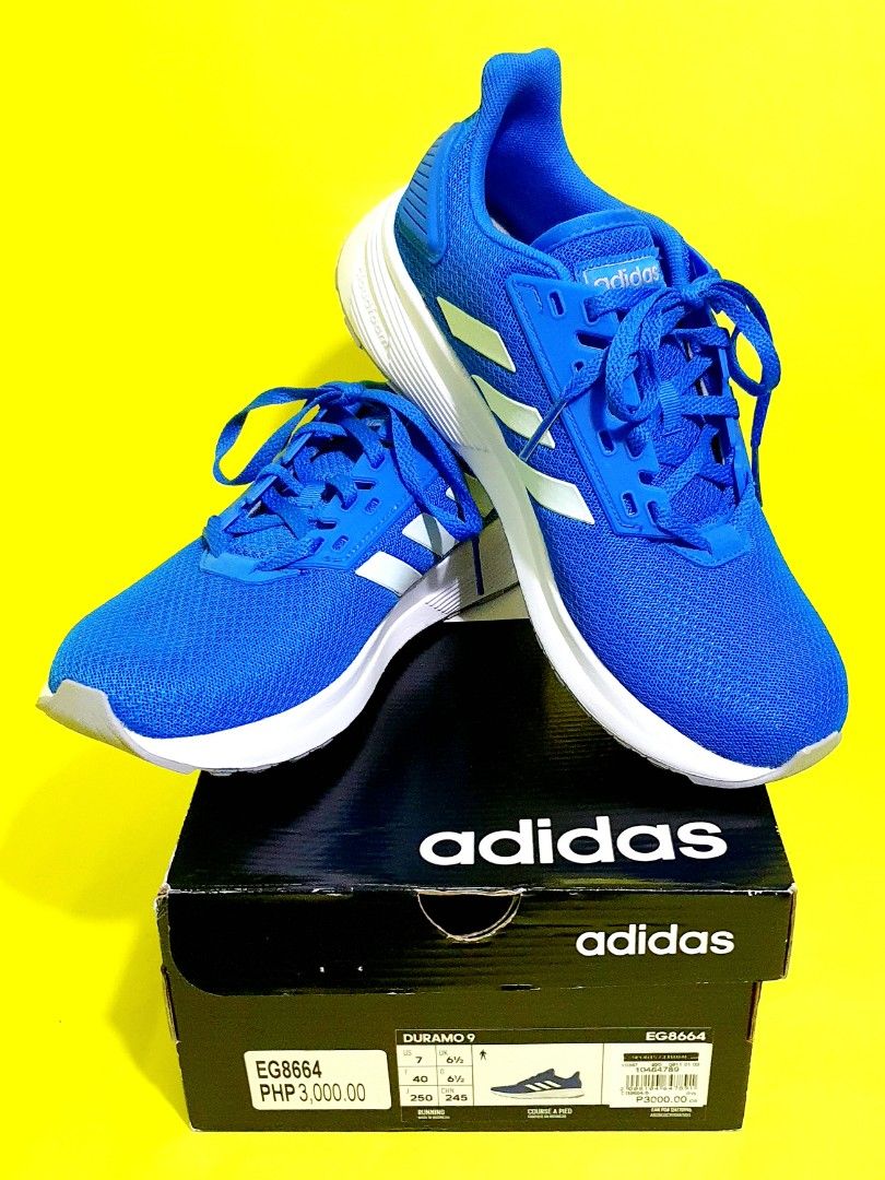 ADIDAS ORIGINAL BLUE DURAMO 9 US7 (Category: Sneakers) located in Makati City. Submitted by blue_owl_store (Listing ID 1224458855, Image 1). Description: ADIDAS ORIGINAL BLUE DURAMO 9 RUNNING SHOES SIZE US7 MEN / WOMEN 9 BRAND NEW AUTHENTIC SALE ₱999 SRP ₱3,000 PAY BY GCASH /MAYA LALAMOVE OR J&T LALAMOVE COD SHIPPING FEE BY BUYER SELLER MAKATI AREA.