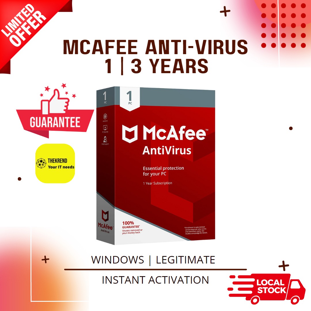Authentic] McAfee AntiVirus 1 3 Years, Computers & Tech ...
