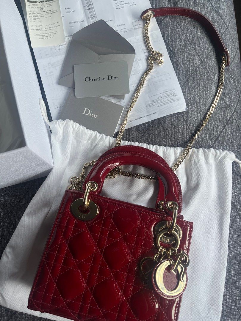 Mini Lady Dior Bag Cherry Red Patent Cannage Calfskin