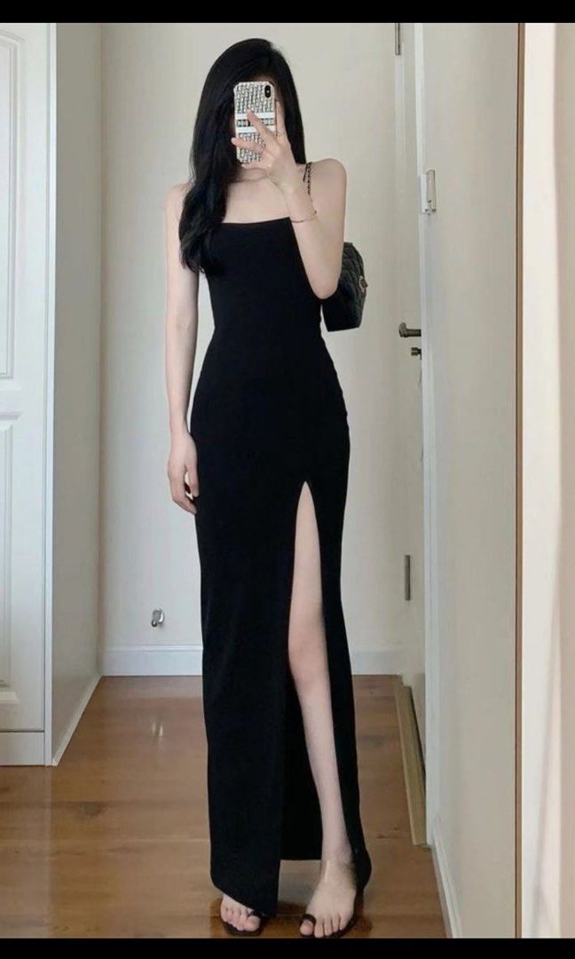 Black Slit Dress, Women's Fashion, Dresses & Sets, Dresses on Carousell