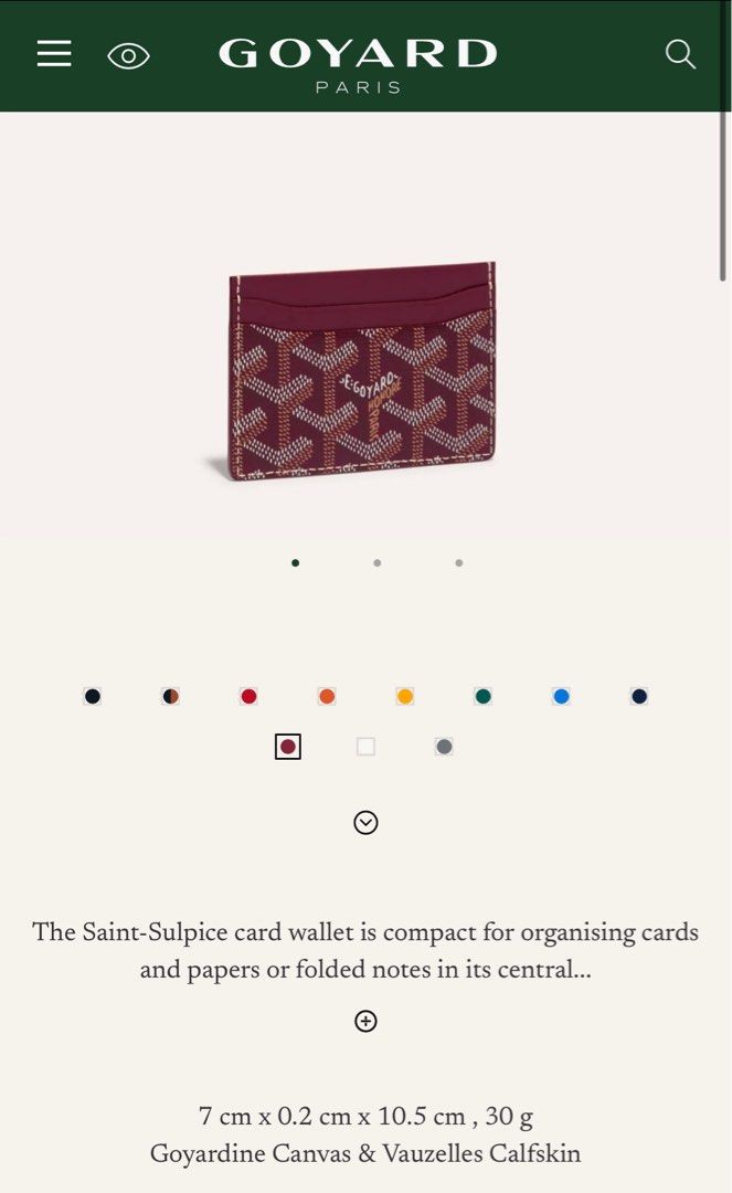 Red Goyardine Canvas & Vauzelles Calfskin Saint-Sulpice Card Wallet, 2022