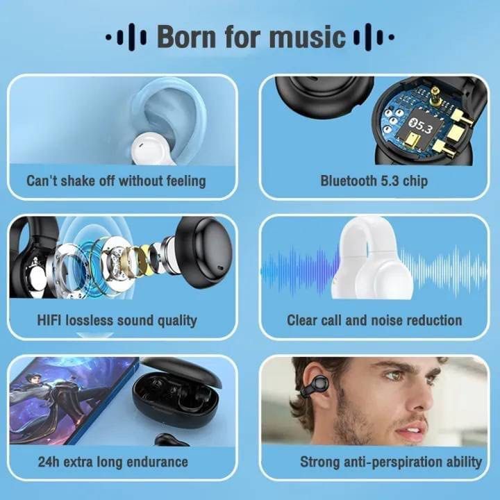 Bone conduction clipon noise cancelling sports earbuds Wireless