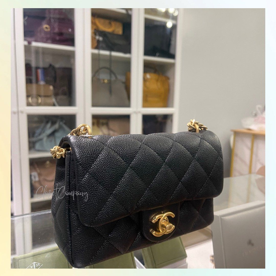 Chanel 23P Sweetheart Mini Flap Black Caviar Leather and Aged Gold