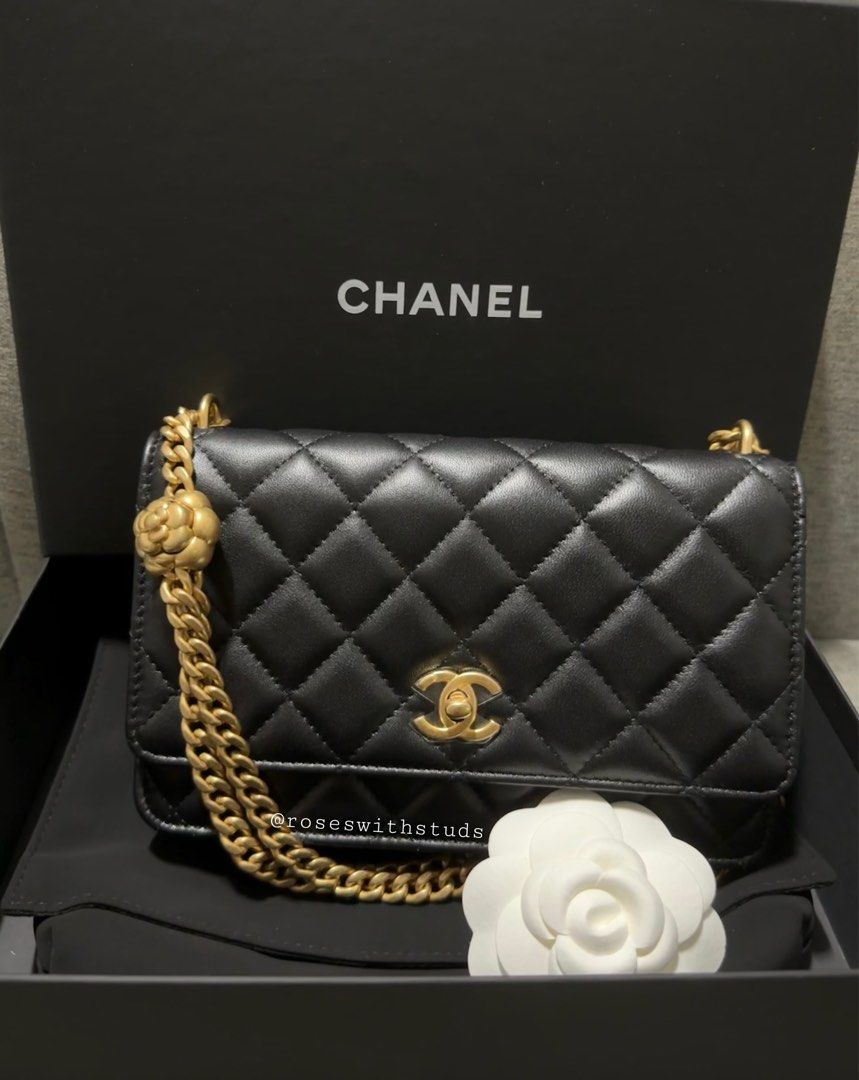 Chanel 23S Camellia Pearl Crush WOC in Black Lambskin GHW, Luxury, Bags ...