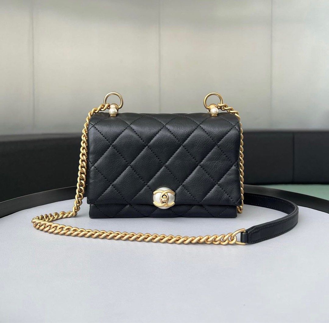 Chanel Pearl Story Flap Mini Calfskin Black / Ghw, Luxury, Bags & Wallets  on Carousell