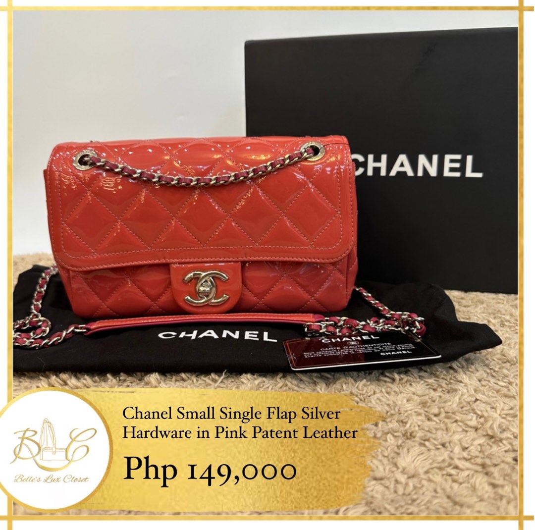 Chanel Small Single Flap SHW Pink Patent, Luxury, Bags & Wallets