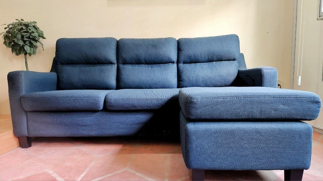 Dark Blue Courts 3 seater Fabric Sofa with Ottoman, Furniture & Home