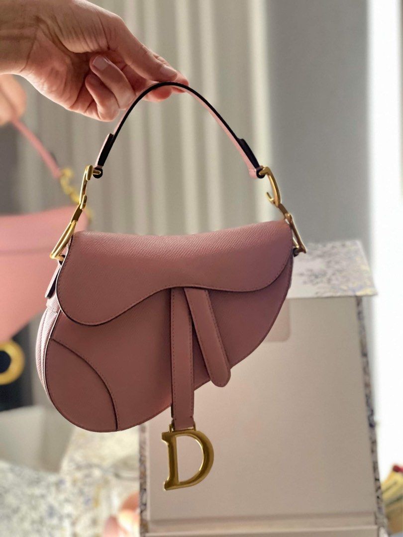 Mini Saddle Bag with Strap Antique Pink Smooth Calfskin