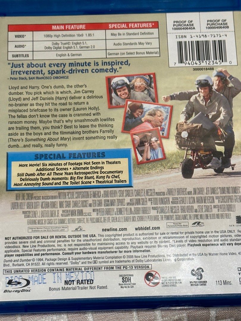 Dumb And Dumber Region A Original Import Bluray (Made In Mexico