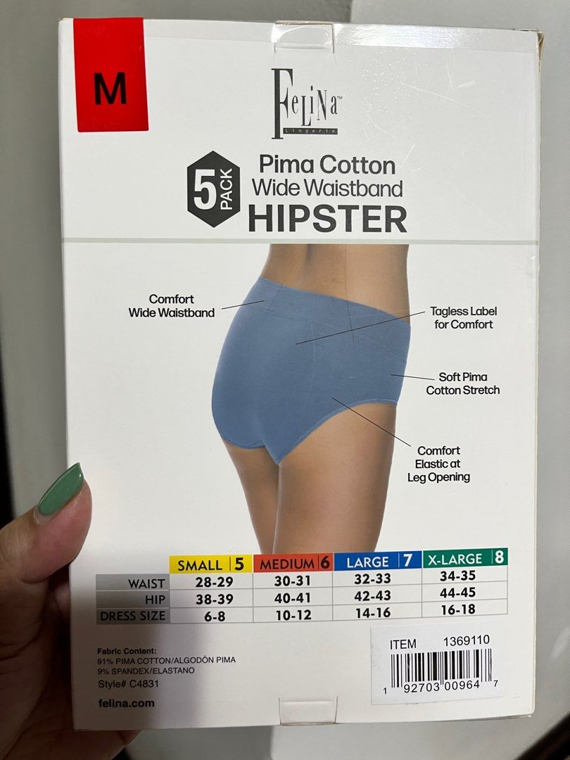 Felina 5 pack Pima Cotton Wide Waistband Hipster Panties - from