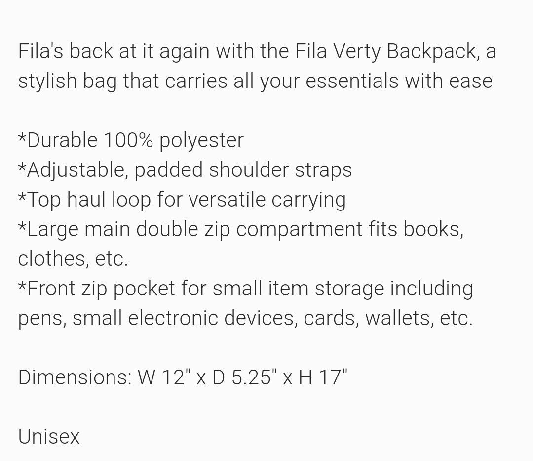 Fila Verty Back Packs Men s Fashion Bags Backpacks on Carousell