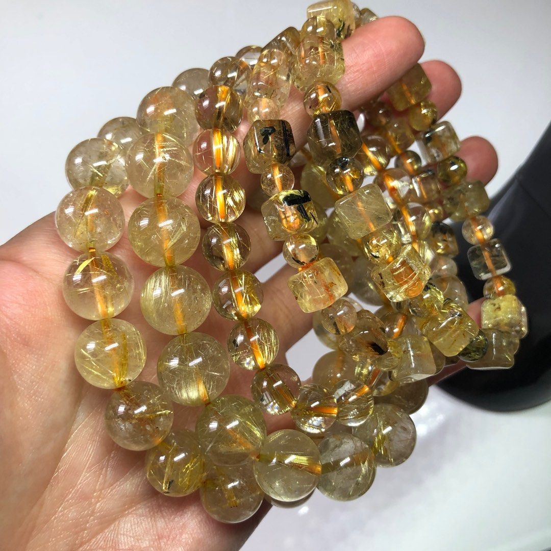 Gold rutilated top quartz beads