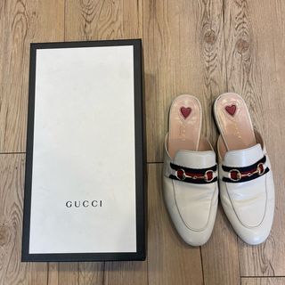 正品Gucci 米白色馬鉗釦穆勒拖鞋