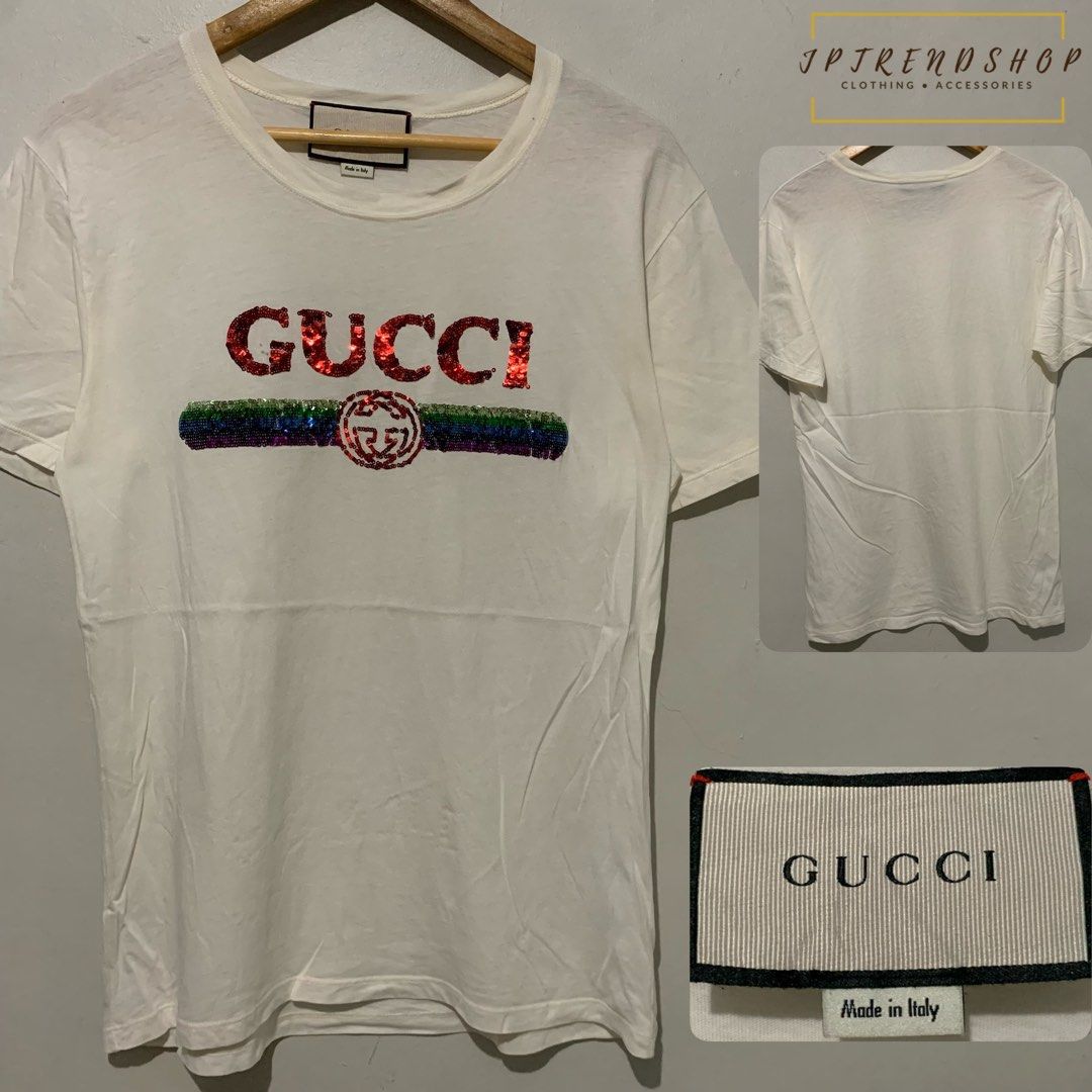 Gucci sequin logo t shirt store