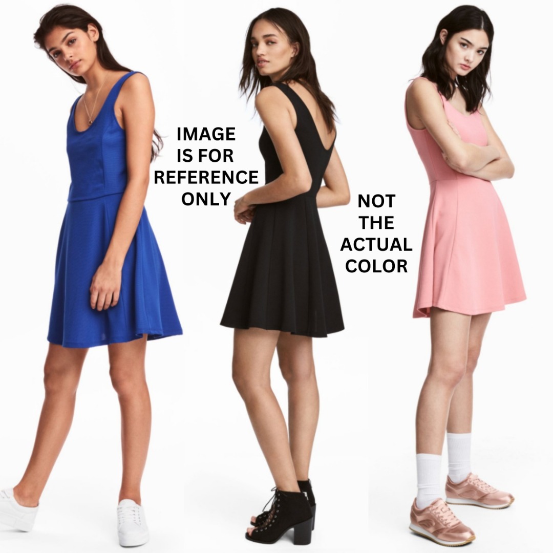 H&M (thrifted) Baby Blue Graphic Printed Skater Mini Dress, Women's