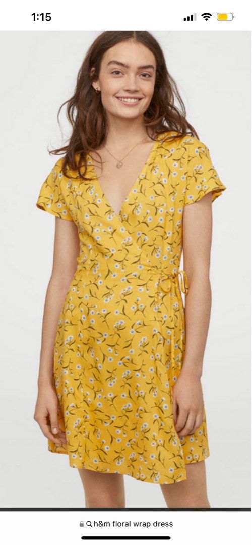 H&m yellow floral sales wrap dress