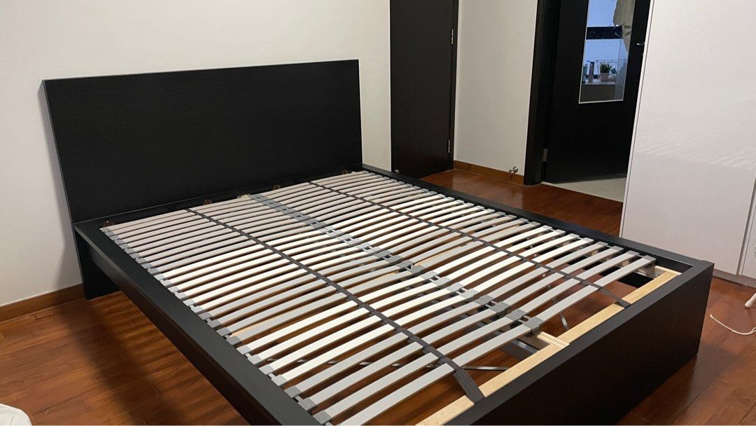 MALM bed frame, black-brown/Luröy, Queen - IKEA