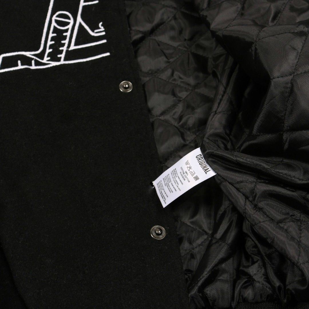 Jaket Varsity Louis Vuitton LV Leather Sleeve Hitam, Fesyen Pria