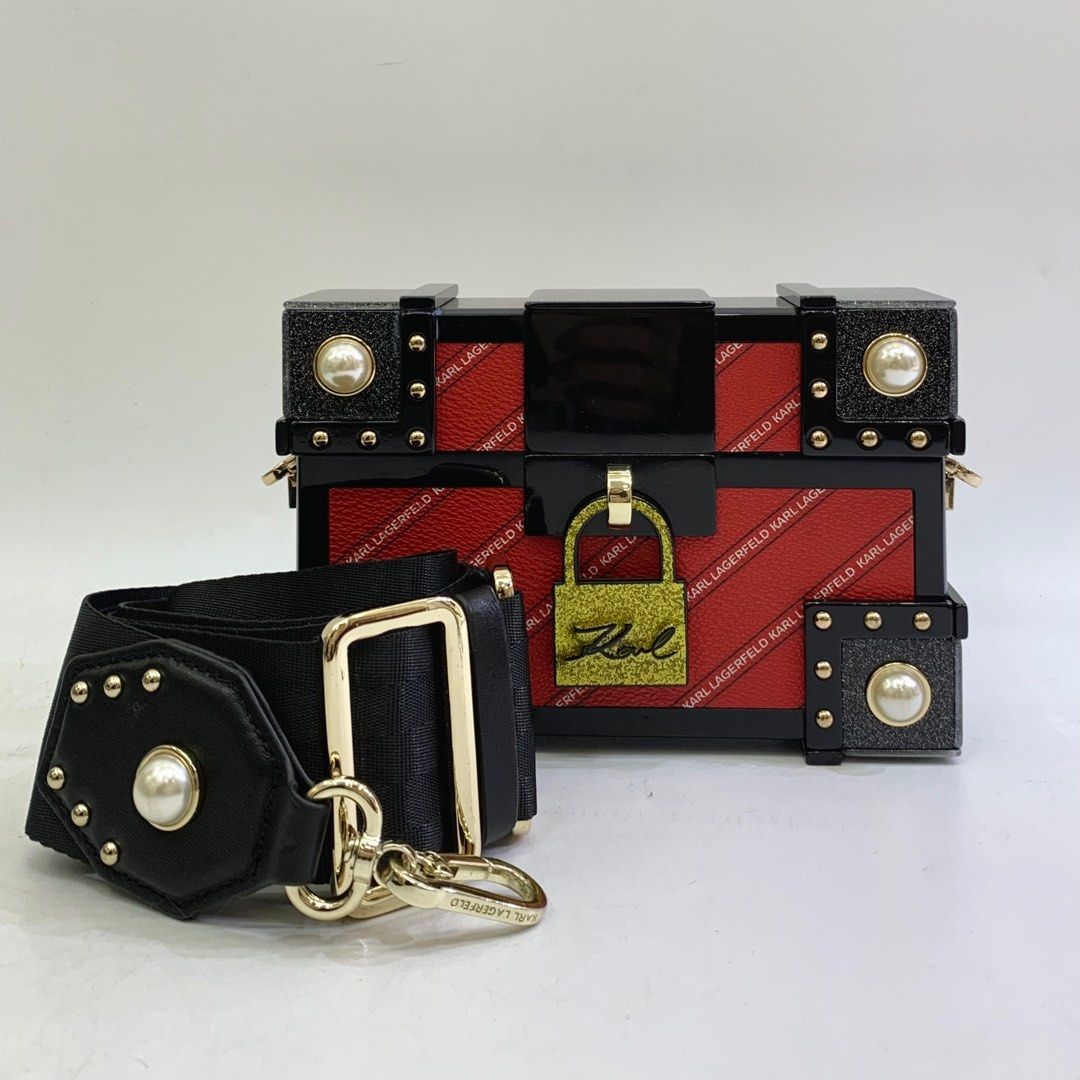 KARL LAGERFELD BLACK AND RED ACRYLIC TREASURE BOX MINAUDIERE BAG 237009980