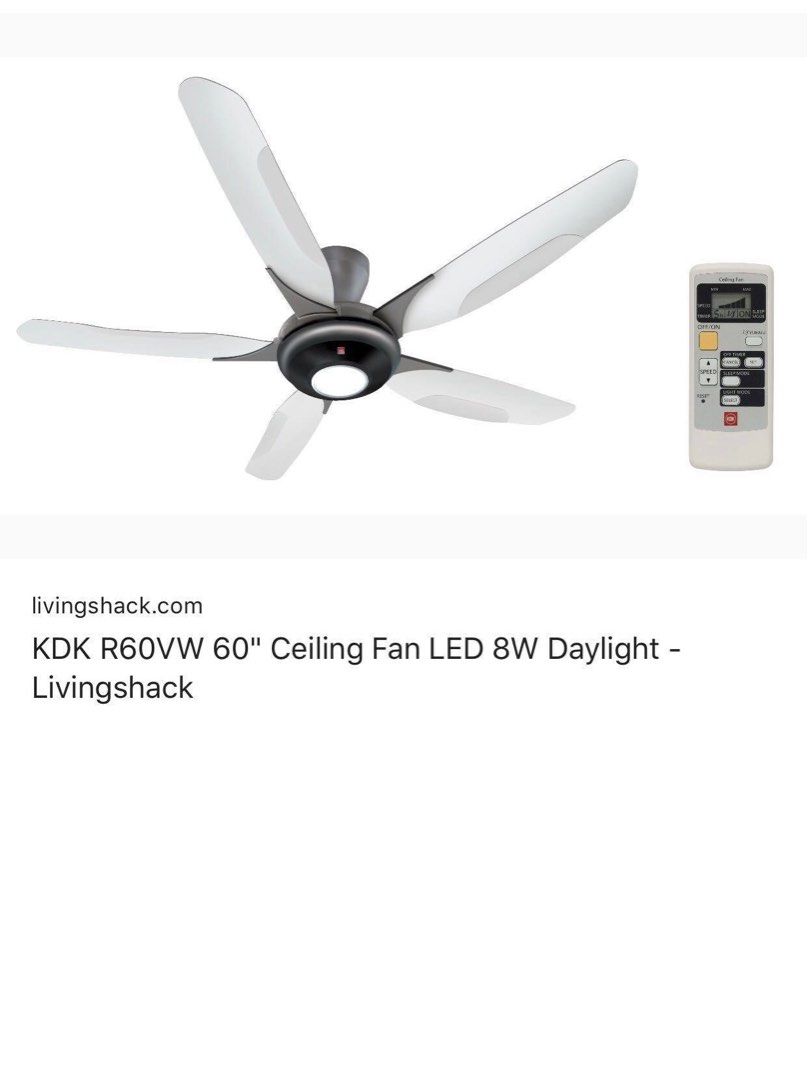 Kdk ceiling fan with light and remote, Furniture & Home Living
