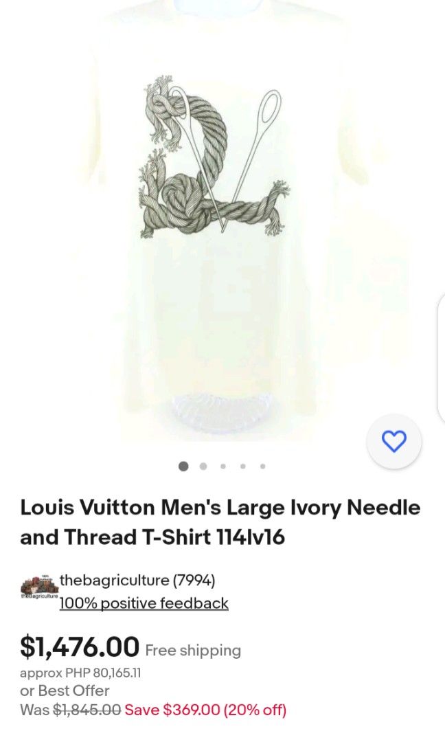 Louis Vuitton Men's Large Ivory Needle and Thread T-Shirt 114lv16
