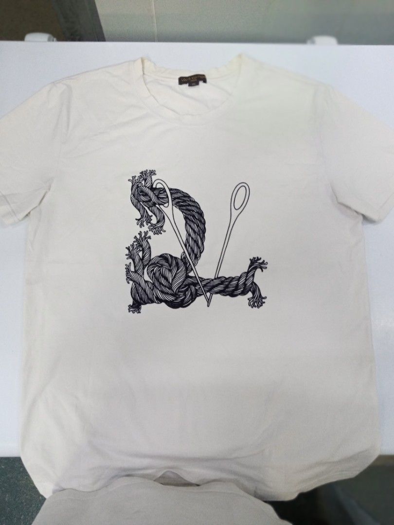 Louis Vuitton Men's Large Ivory Needle and Thread T-Shirt 114lv16