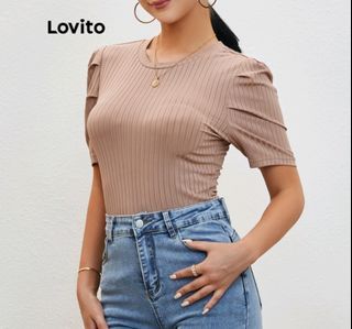 Lovito Round Neck Puff Sleeve Shirt