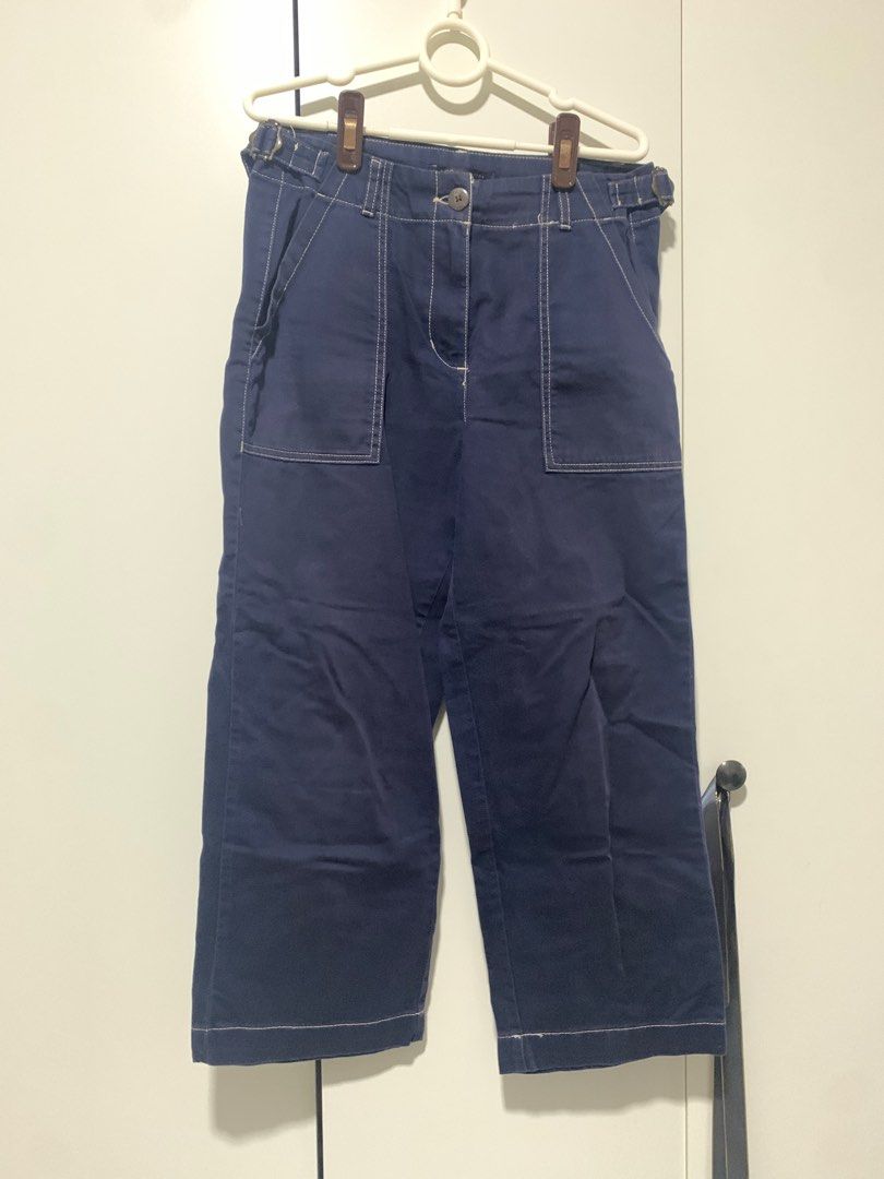 MARKS u0026 SPENCERS BOXY BLUE PANTS WITH WHITE OUTLINE, Women's Fashion,  Bottoms, Other Bottoms on Carousell