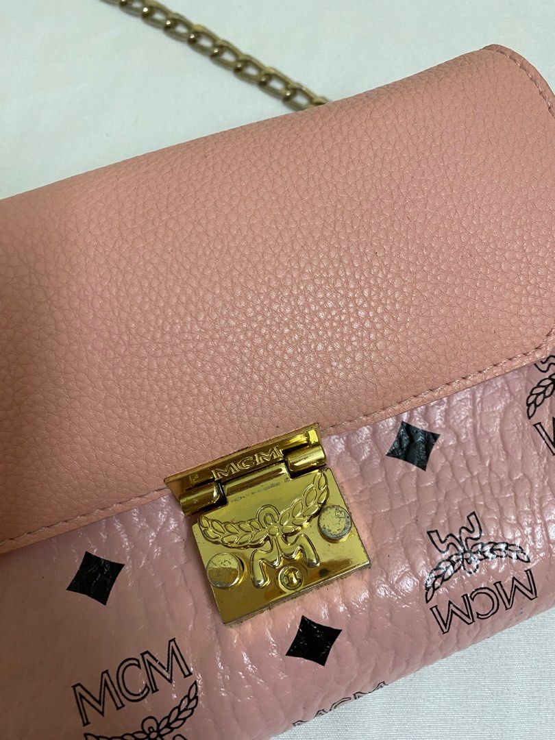 MCM Tracy Monogram Logo Wallet On Chain Crossbody Bag Pink in