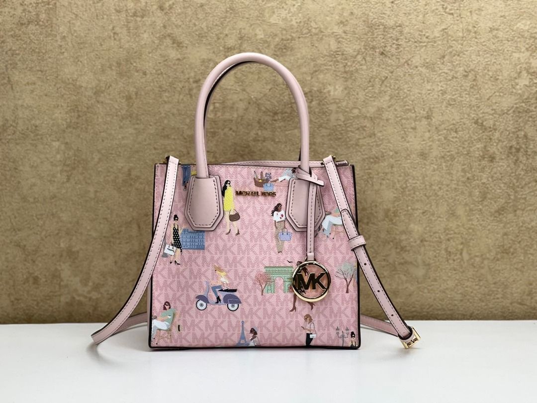 Michael Kors Mercer Medium Pebbled Leather Accordion Crossbody Bag in Pink