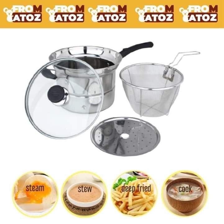 Multifunction Pot 3 in 1 Stainless Steam and Deep Frying Cooking Pot