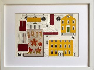 New South England 7 Original Collage on Paper Artwork with 17 x 12.5 inch Frame, Ready to Hang