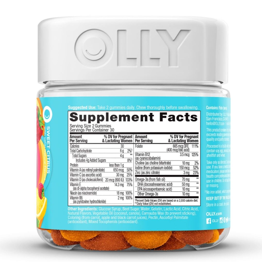 OLLY Essential Prenatal Multivitamin Gummy Supplement With FOLIC ACID