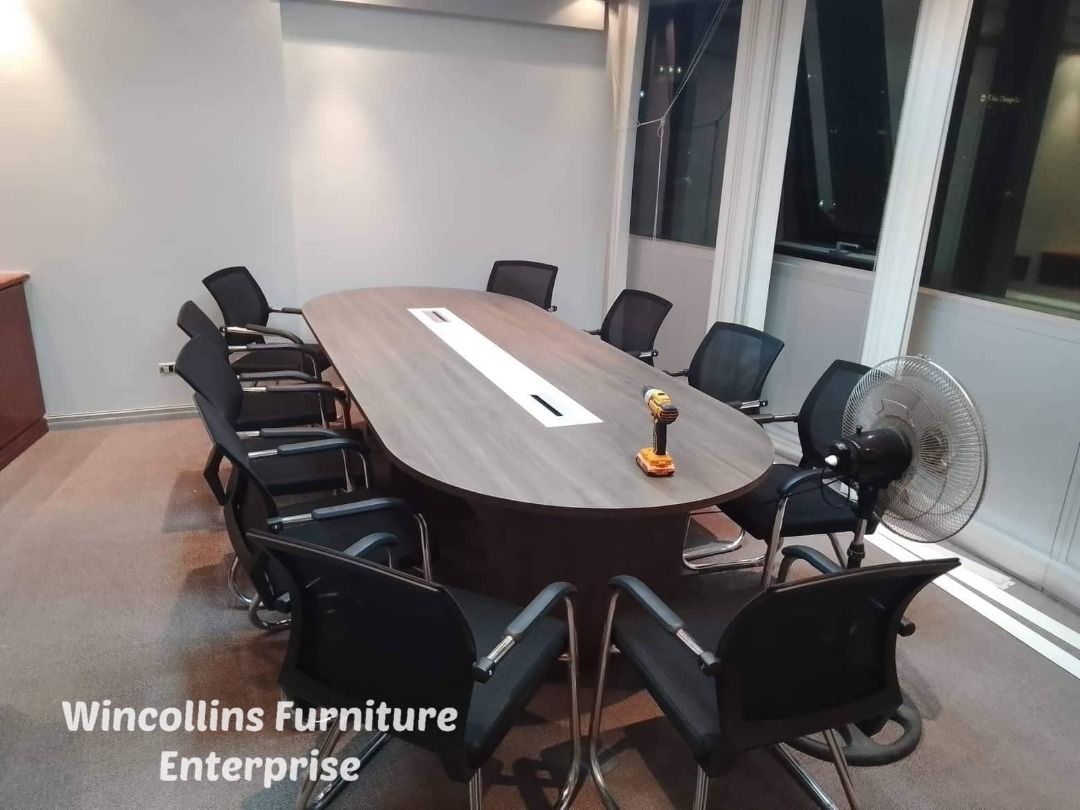 Oval Shape Conference Table with Wire Management Box, Furniture & Home