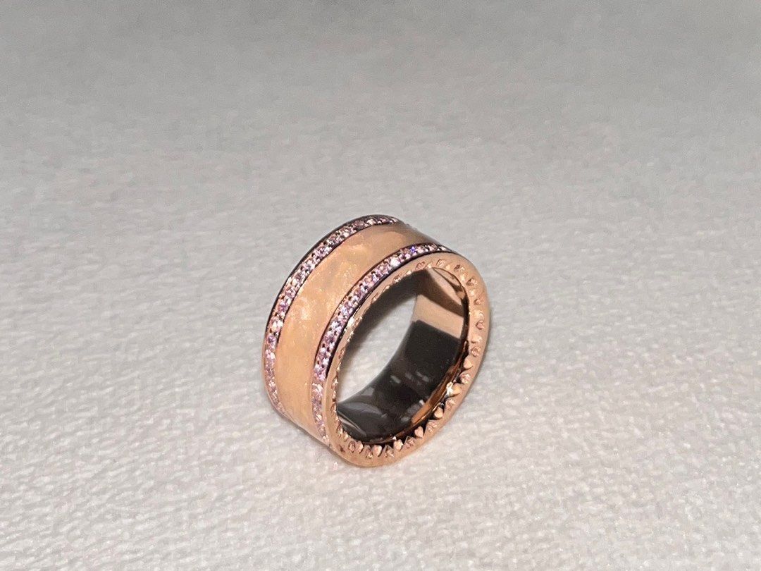 Pandora Diamond Ceramic Rose CZ Enamel Hearts Ring