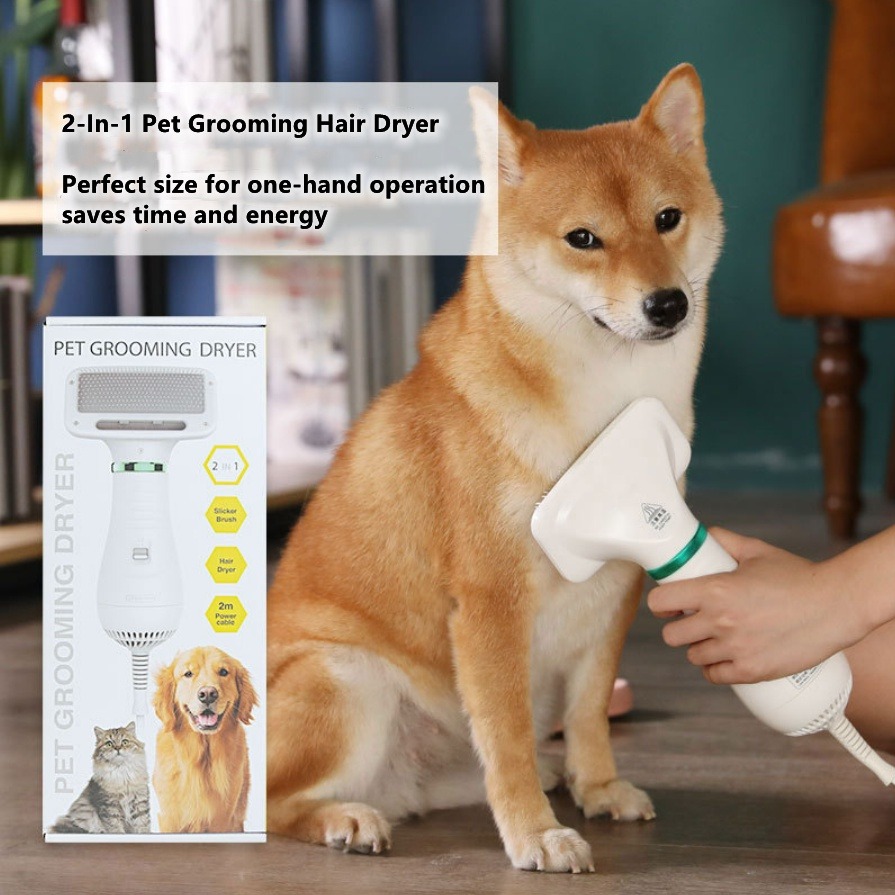 Pet Hair Dryer 2 with Slicker Brush 2 Heat Settings One Button