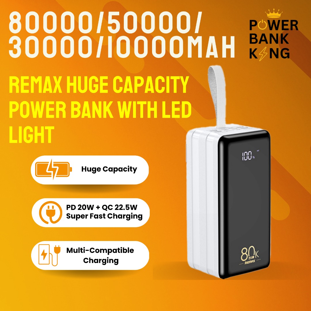Remax 80000mAh/50000mAh/30000mAh/10000mAh/50000mAh Huge Capacity PD 20W ...