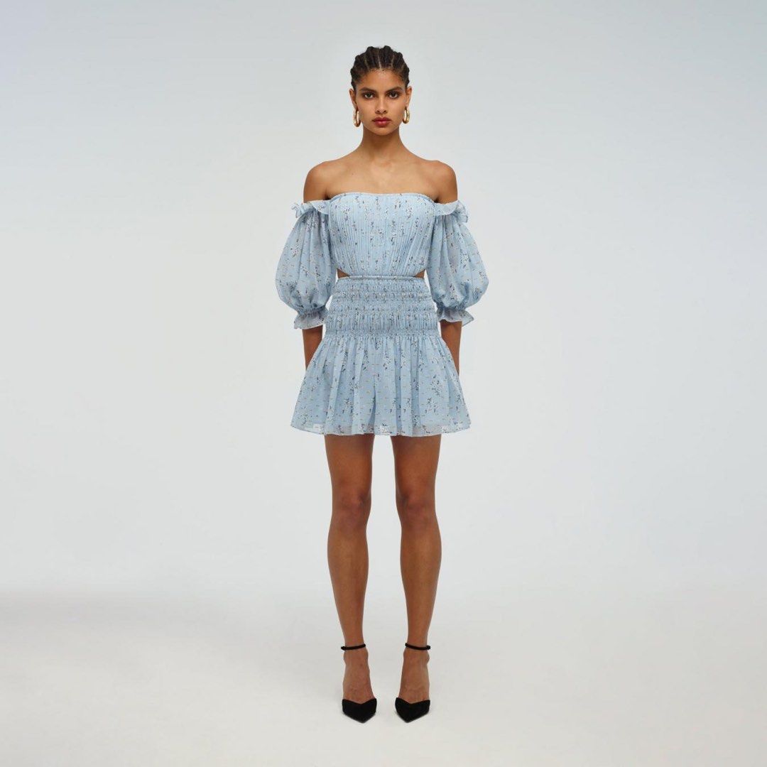 Self portrait off shoulder floral dress on sale