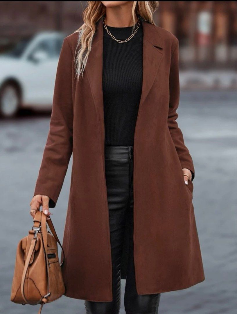 Shein Open Front Belted Coat Women s Fashion Coats Jackets and