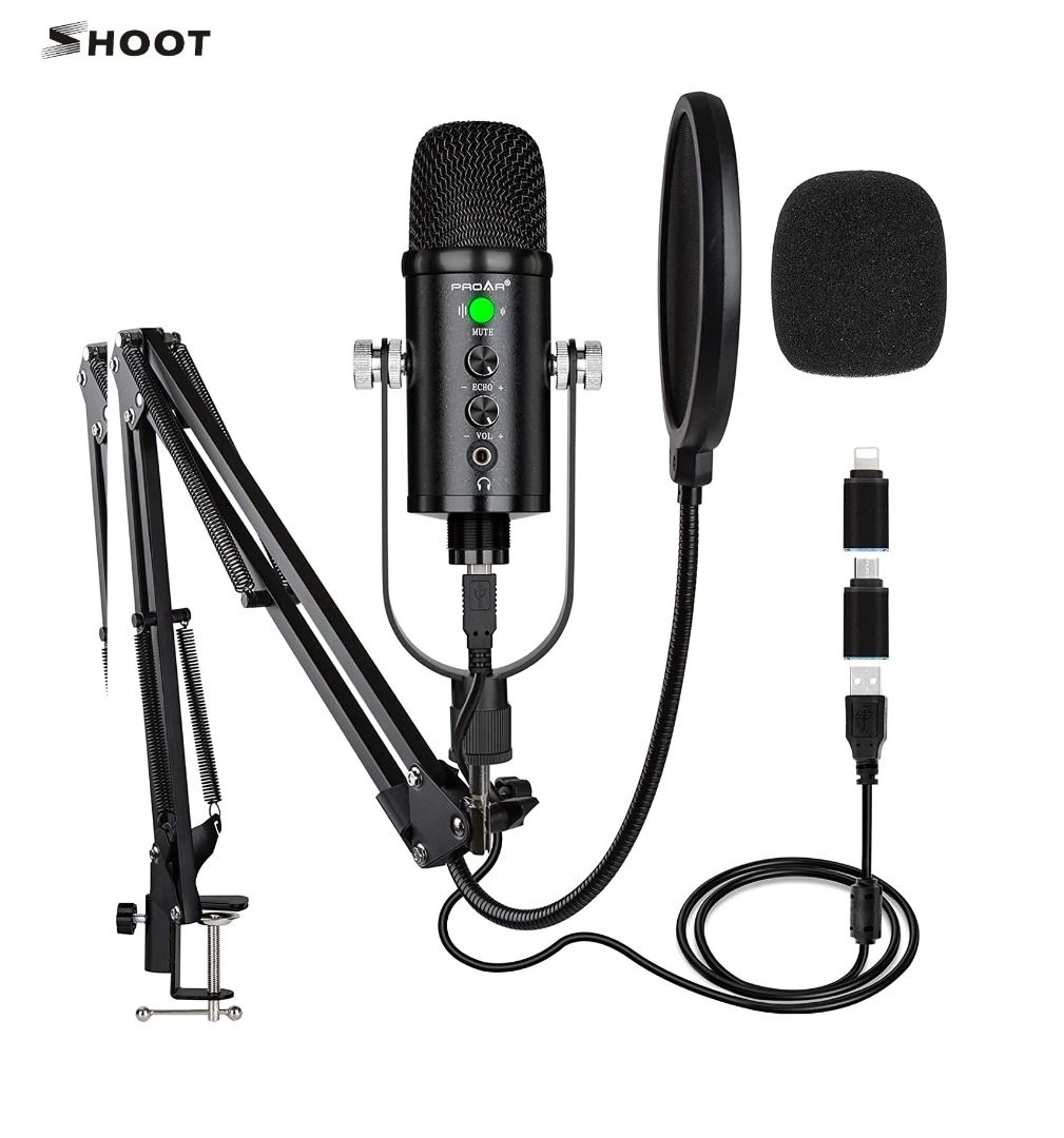 Shoot USB Condenser Microphone Kit PC Gaming Mic Podcast Streaming,  Recording, Vlog Studio Microphone for PC Laptop Smartphones, Audio,  Microphones on Carousell