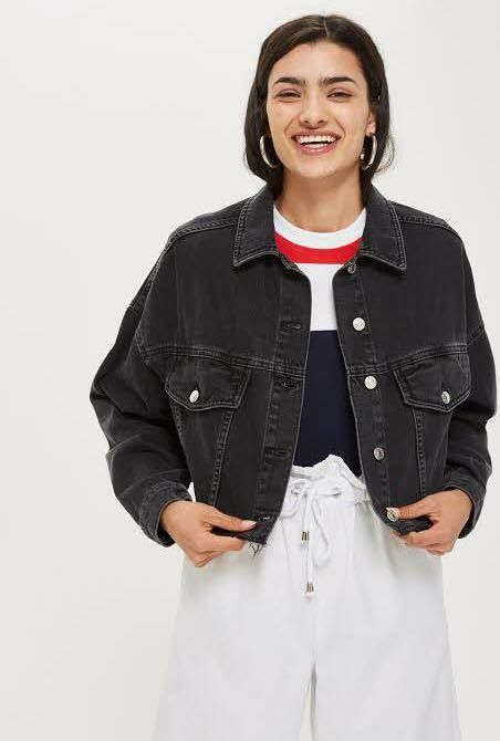 Cropped black best sale denim jacket topshop