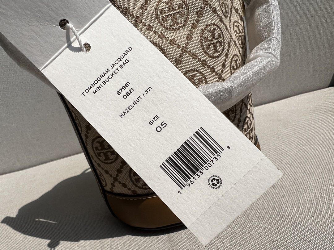 Tory Burch 87961 T MONOGRAM JACQUARD MINI BUCKET BAG IN Hazelnut 371