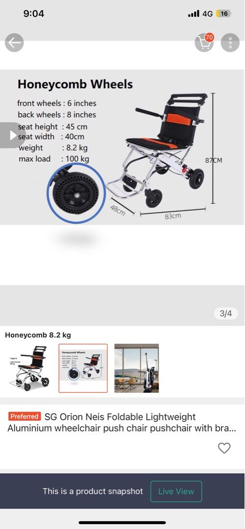 Travel Wheelchair (SG ORION NEIS FOLDABLE), Health & Nutrition, Medical