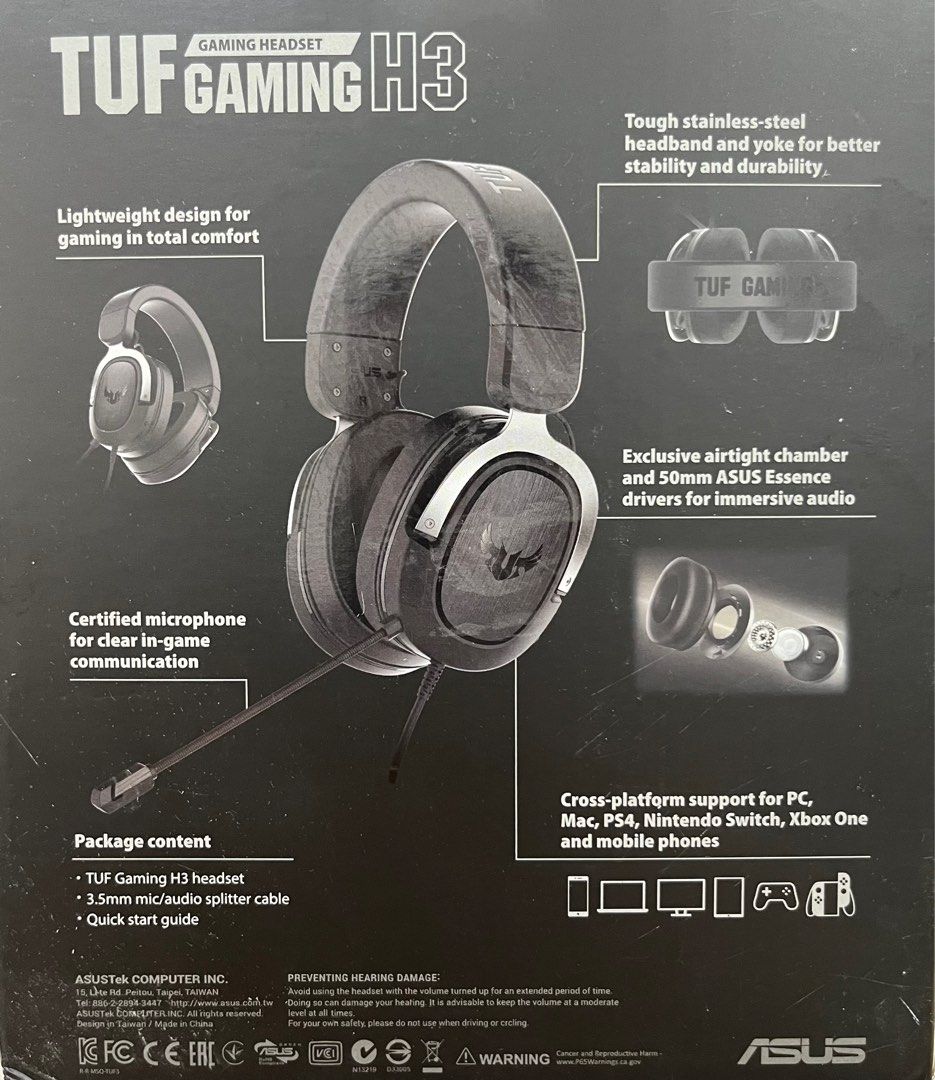 ASUS TUF Gaming H3 Headset with 3.5mm mic/audio splitter cable, Audio