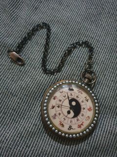 Vintage brass mechanical chinese zodiac pocket watch ying &yang