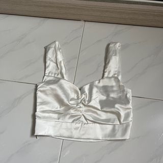 White Satin Sweetheart Ruched Crop Top