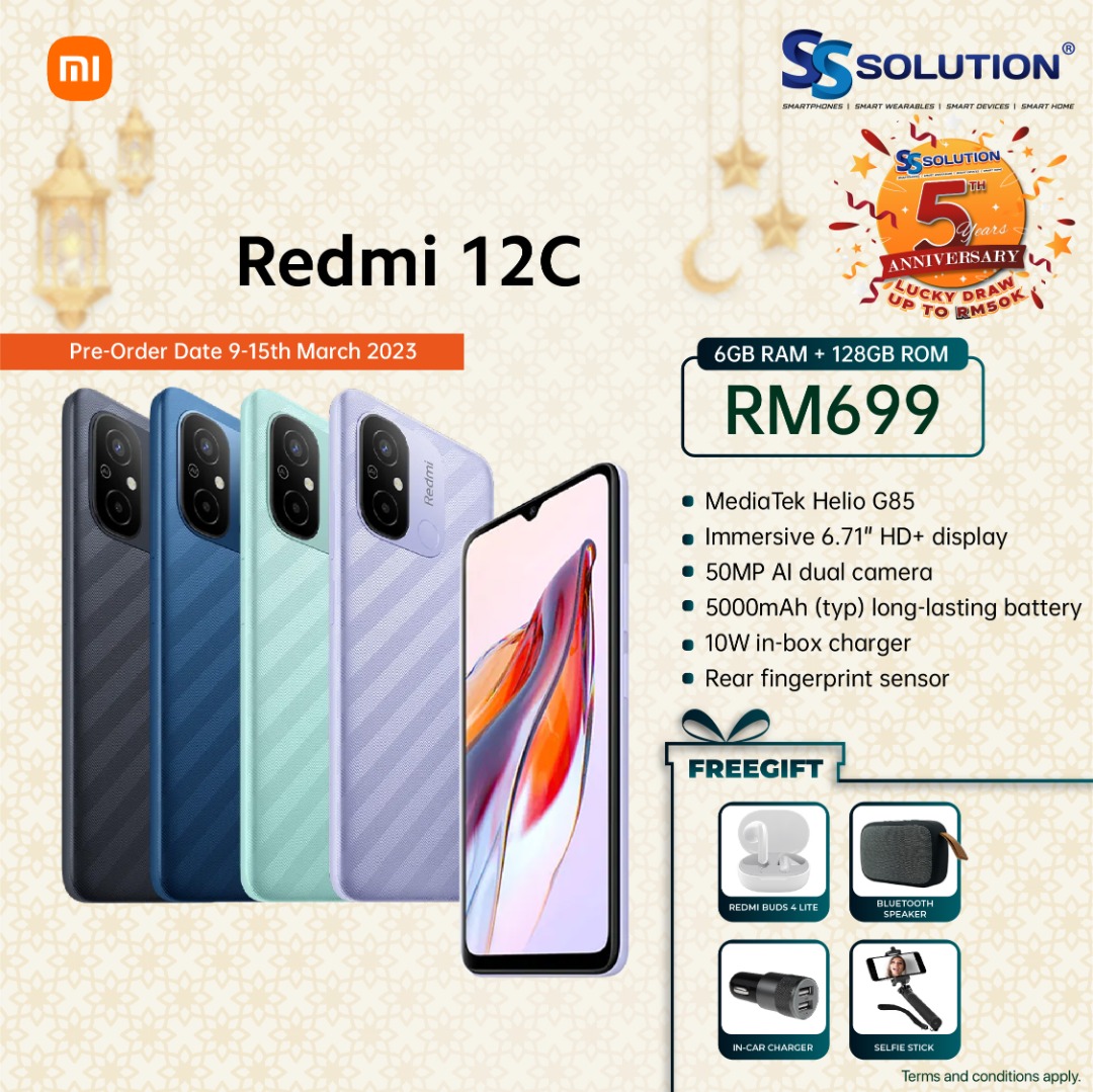 Xiaomi Redmi 12C Dual Camera Smartphone (Official Malaysia Set
