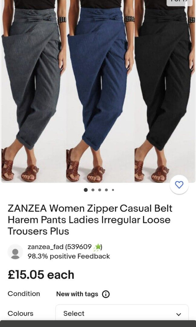 ZANZEA Women Zipper Casual Belt Harem Pants Ladies Irregular Loose Trousers  Plus