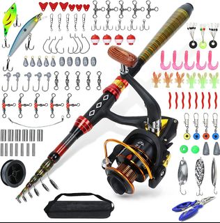 Lixada Fishing Rod Reel Combo Full Kit with 2.1m 2.3m Telescopic Fishing  Rods 2PCS Spinning Reels Set with Hooks Soft Lu, Sports Equipment, Fishing  on Carousell