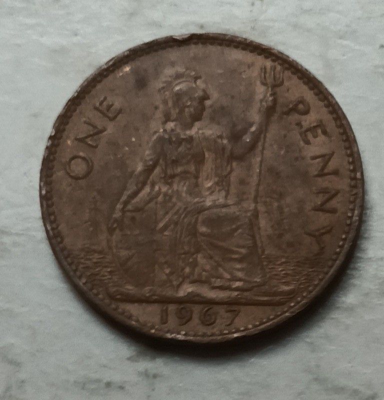 英國1967年1便士硬幣一枚（品相實物如圖）, 興趣及遊戲, 收藏品及 